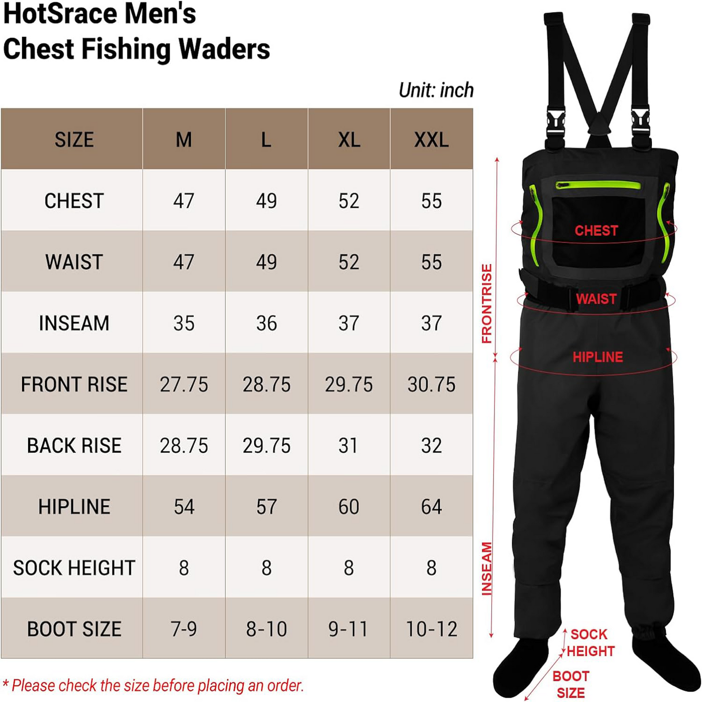 HotSrace Chest Fishing Waders Hunting Waterproof Breathable Waders for Men&Women with 4mm Neoprene Stockingfoot