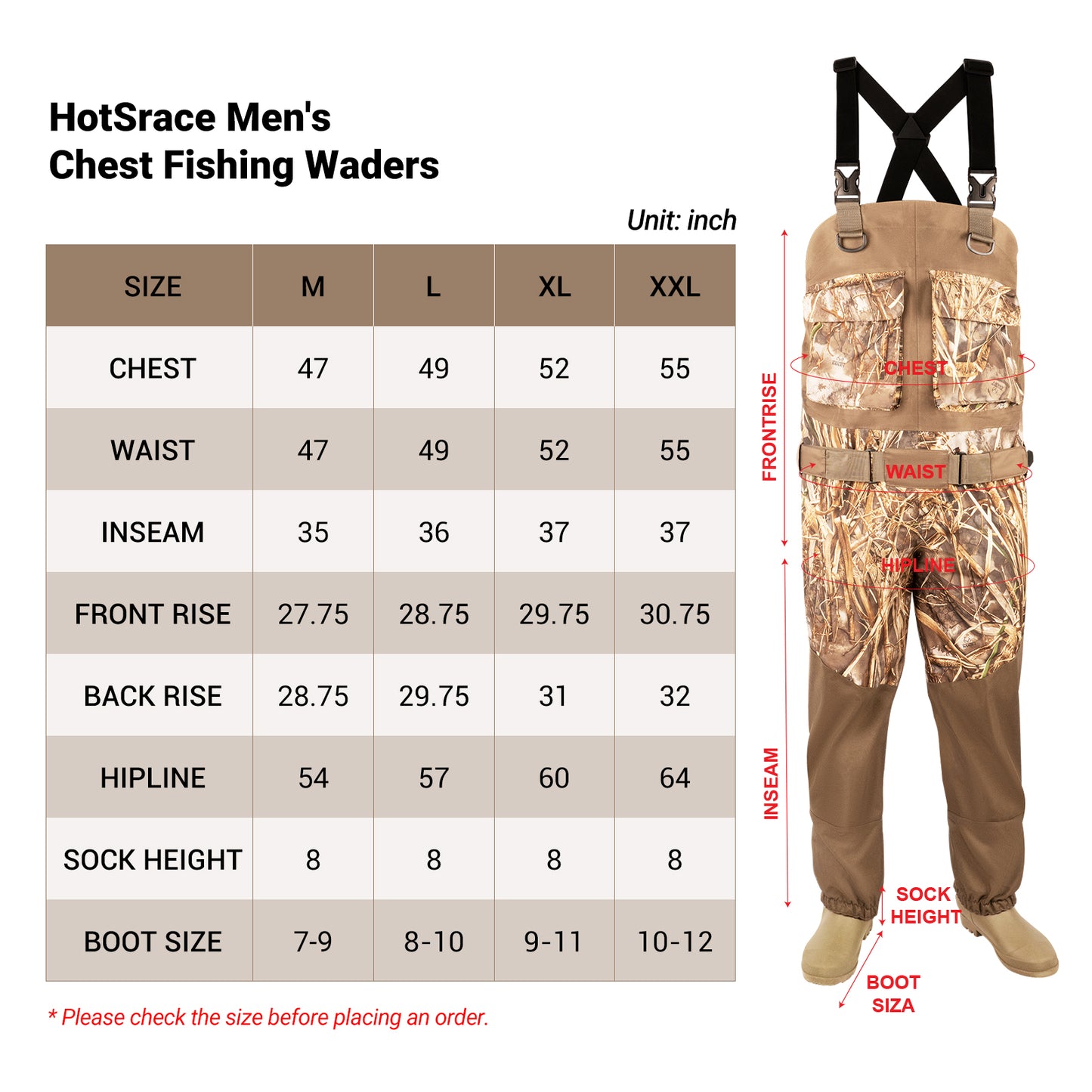 HotSrace Chest Fishing Waders Lightweight Bootfoot